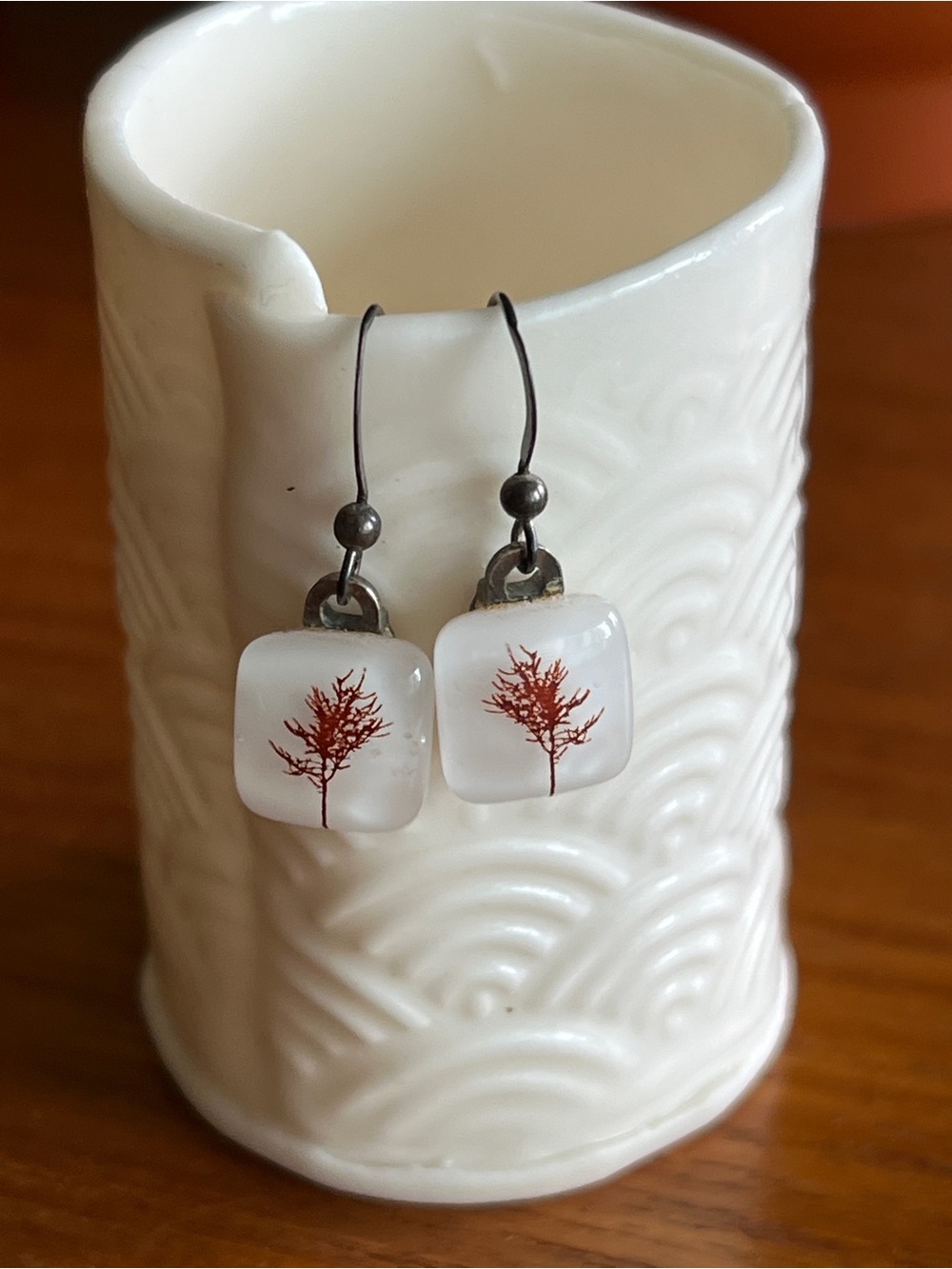Darling Hand crafted milk glass dangle earrings